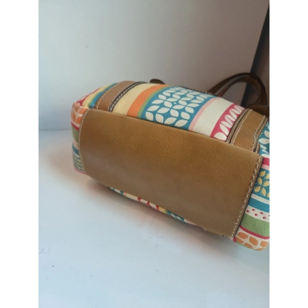FOSSIL Floral Canvas‎ Leather Tote Shoulder Bag Hobo Boho Key Blue Pink Y2K